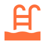 Orange swimming pool icon on black background.