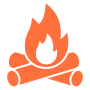 Campfire icon with logs and flames.