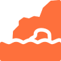 Orange sunset with wavy black silhouette.
