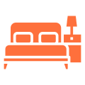 Orange bed and lamp icon on black.