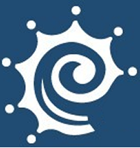 Abstract white swirl on blue background.