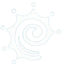 Abstract swirl design with dots, black background.